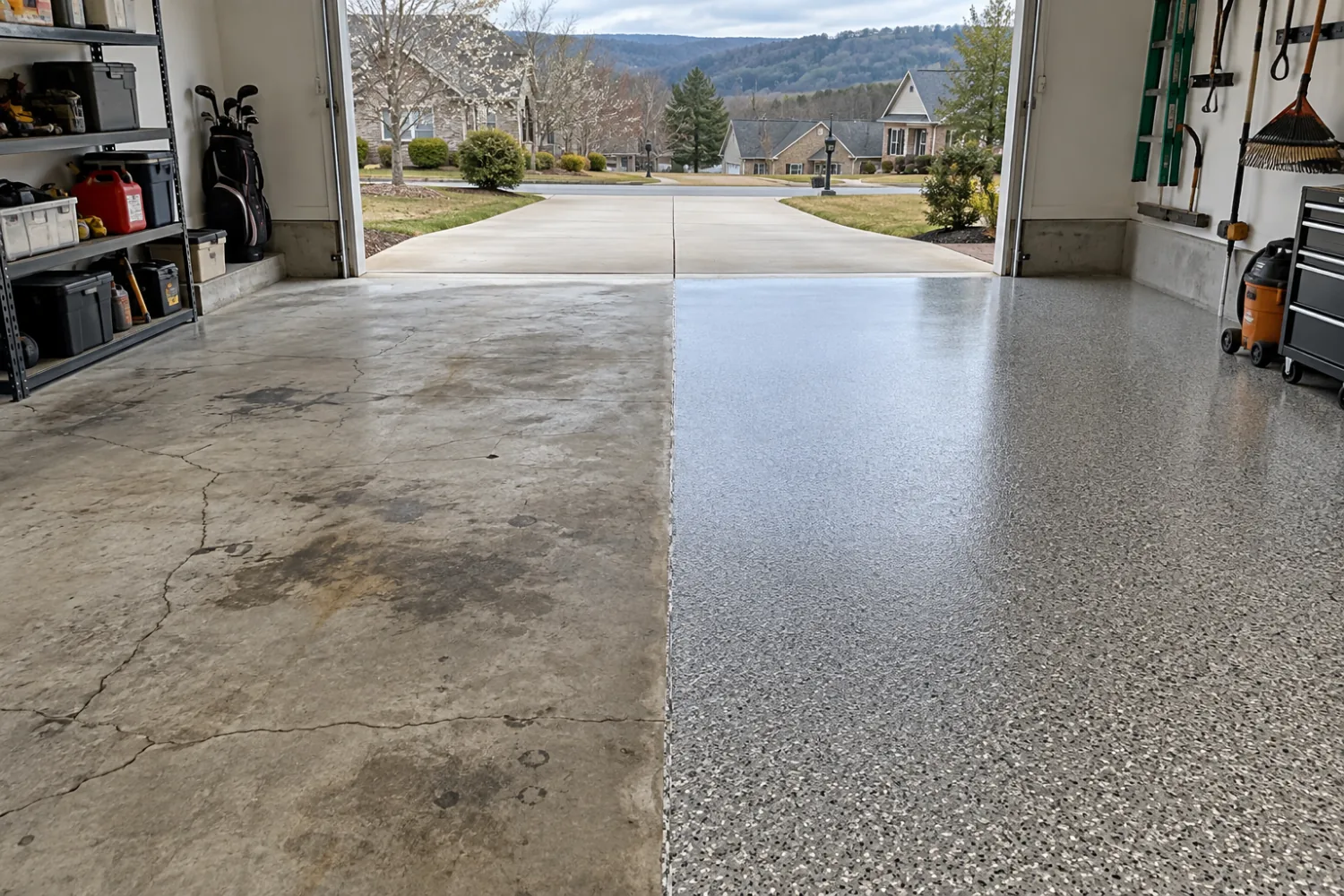 Illustrative garage floor coating finish; not a contractor project photo
